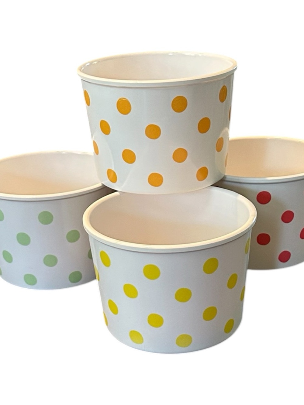 Crate&Barrel Polka Dot Melamie Bowls in Yellow, Orange, Green, Red
